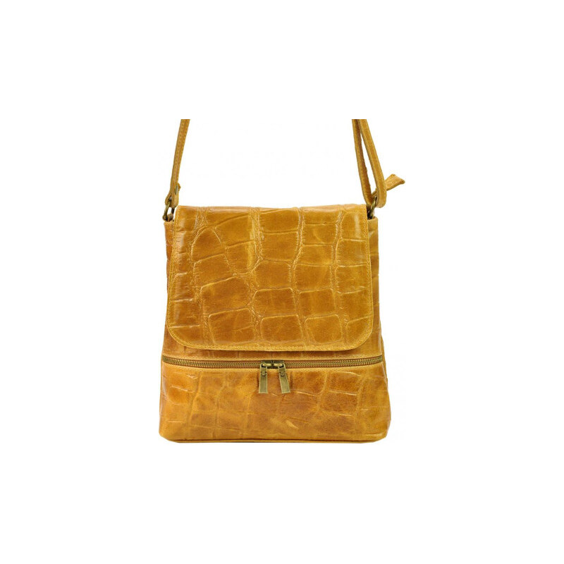 BORSE IN PELLE Kožená dámská crossbody kabelka v kroko designu Camel 108697091