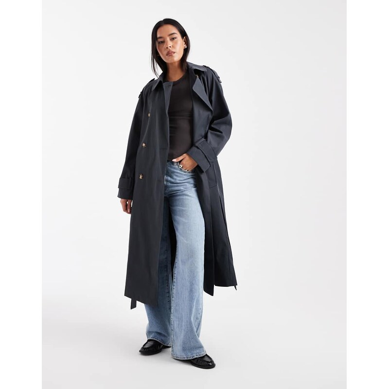 ASOS DESIGN longline trench coat in navy 109333239