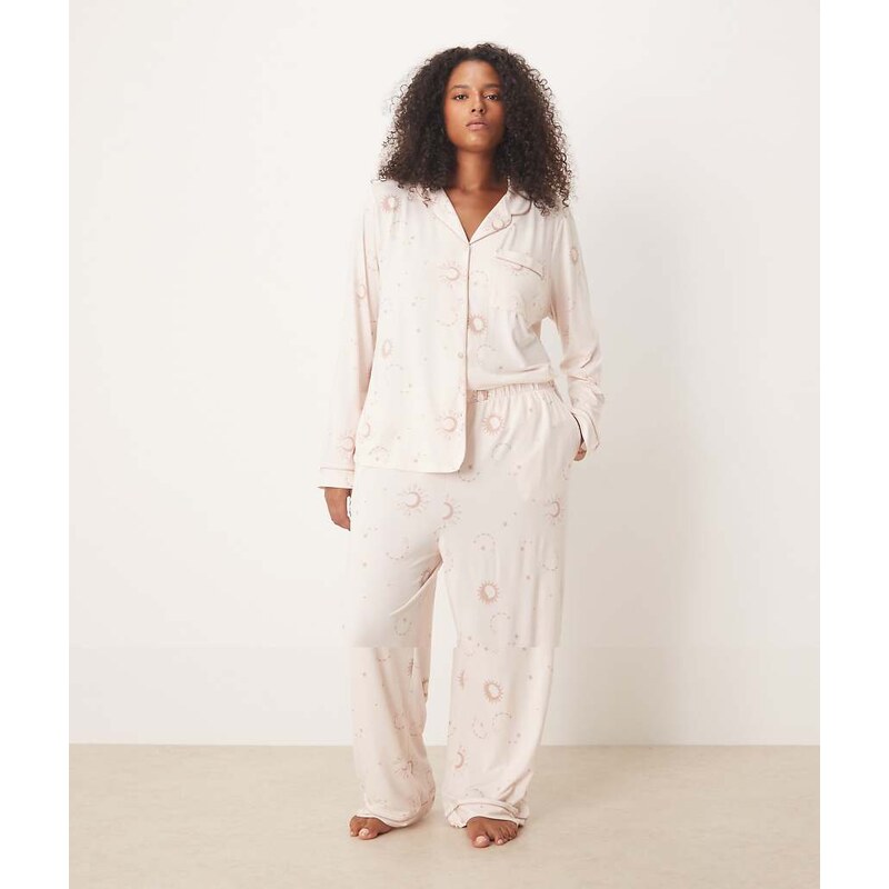 Chelsea Peers Curve poly long sleeve revere pyjama set in tonal 115511547