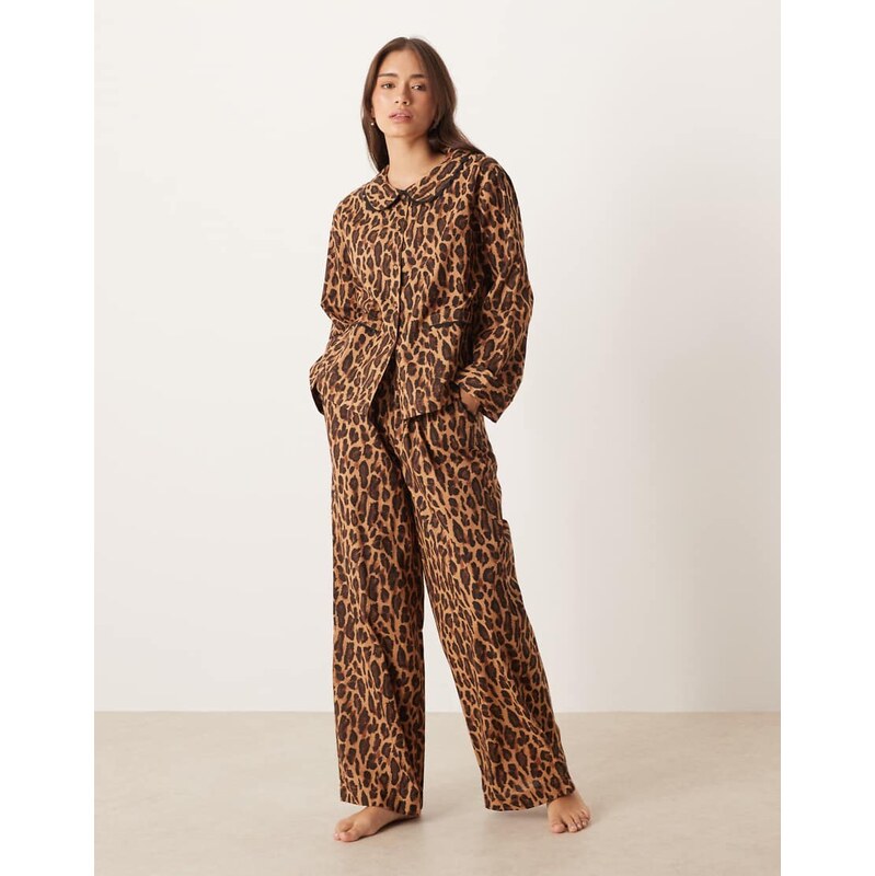 ASOS DESIGN scallop edge woven shirt and trouser pyjama set in