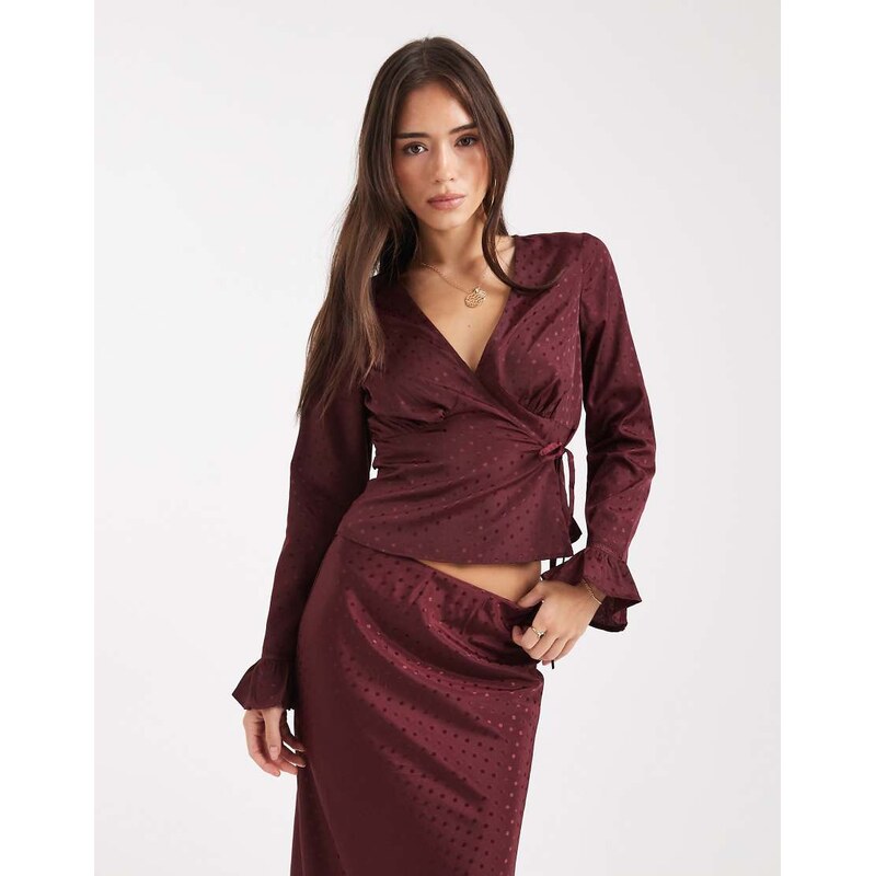 Wednesdays Girl v neck wrap around long sleeve floaty top in