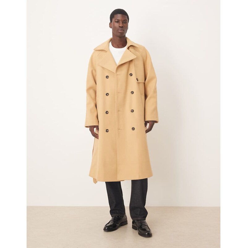 ASOS DESIGN oversized wool look overcoat in camel-Neutral
