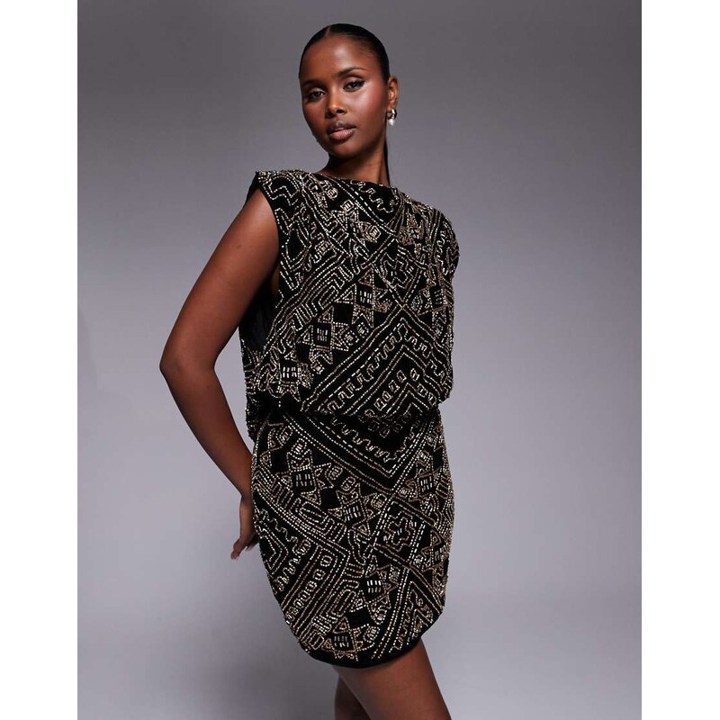 ASOS DESIGN velvet cowl neck all over embellished mini dress in black 109364834
