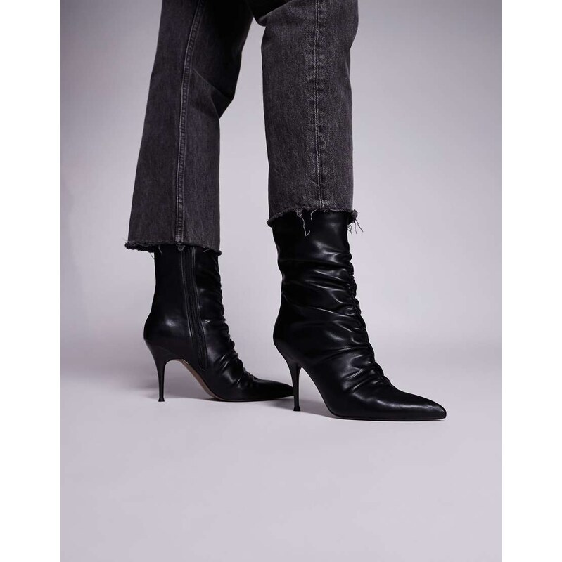 ASOS DESIGN Erin ruched high heeled ankle boots in black 109541847
