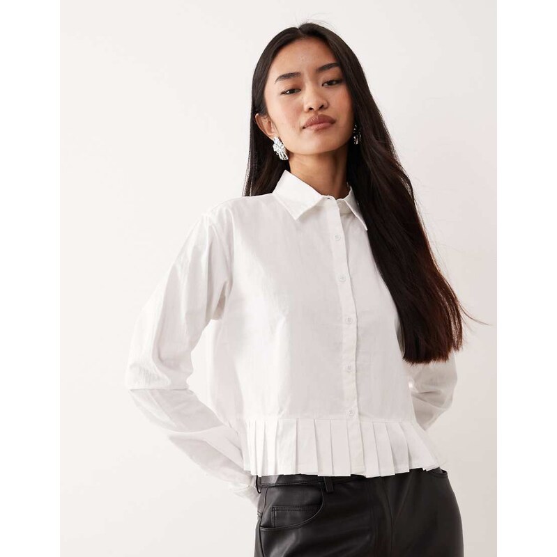 Motel bisian poplin button down shirt with peplum hem in white 109388637