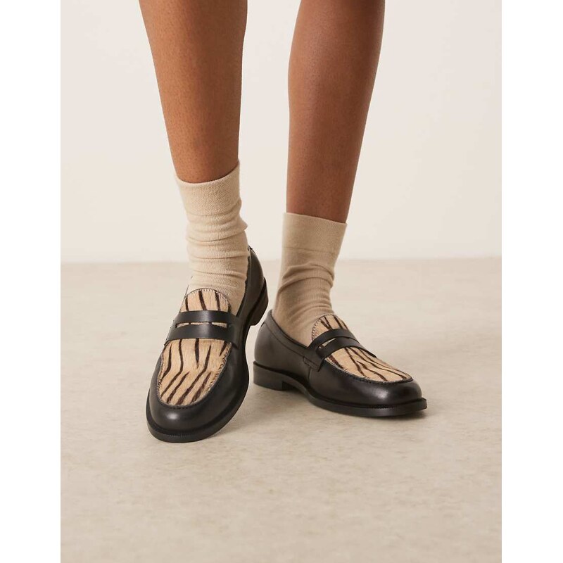 Walk London Rhea Saddle loafer in zebra print-Multi 109417986