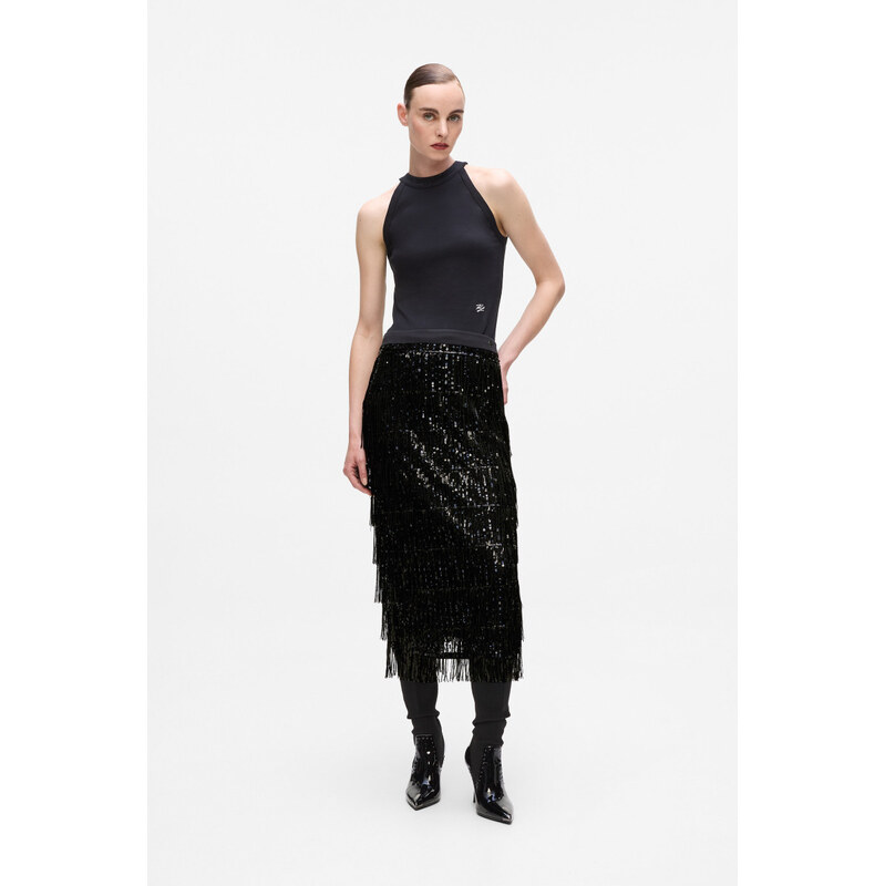 SUKNĚ KARL LAGERFELD SEQUINS FRINGE SKIRT