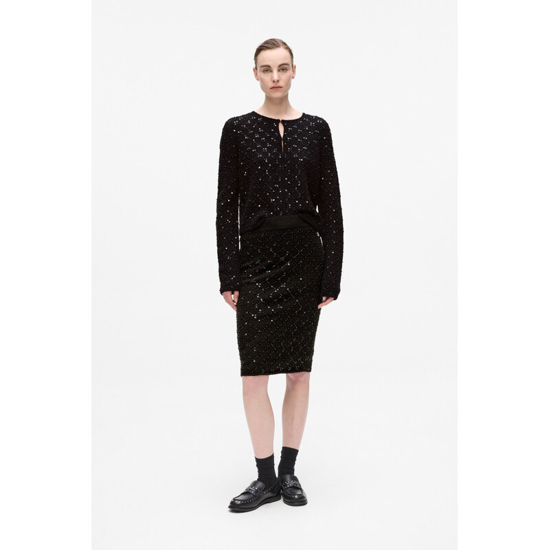 SUKNĚ KARL LAGERFELD EMBELLISHED KNIT SKIRT