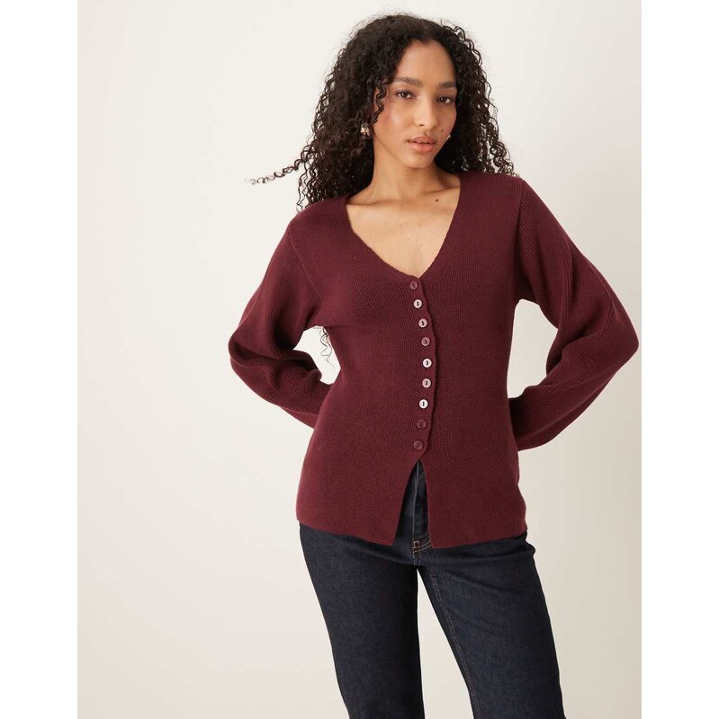 Nobodys Child barrel sleeve cardigan in burgundy-Red 109316195