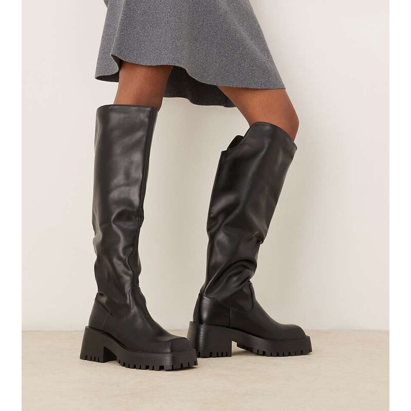 RAID Wide Fit Maureen knee boots with buckle detail in black 109452426