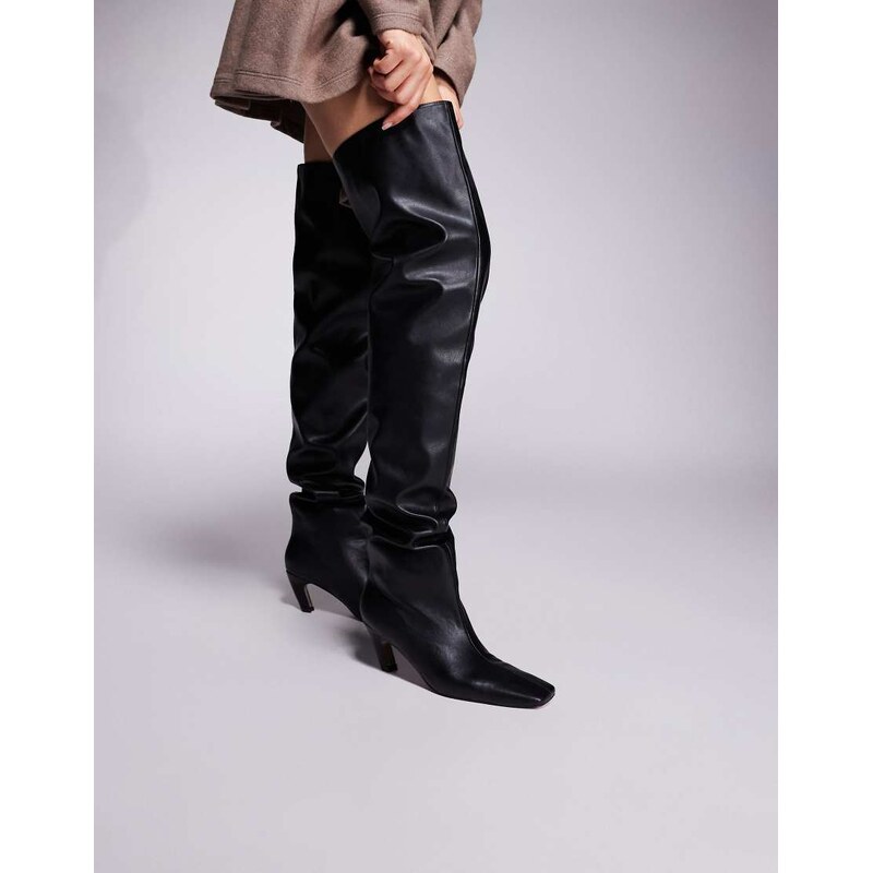 ASOS DESIGN Kayla slouch chisel toe over the knee boots in black