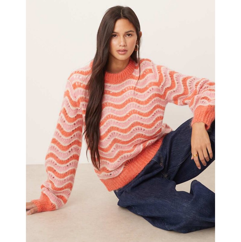 YAS mohair-blend knitted jumper in pink stripe