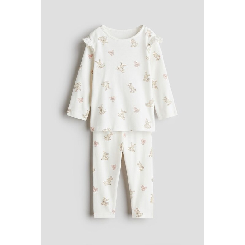 H&M - Bavlněné pyžamos potiskem - Bílá/Králíčci