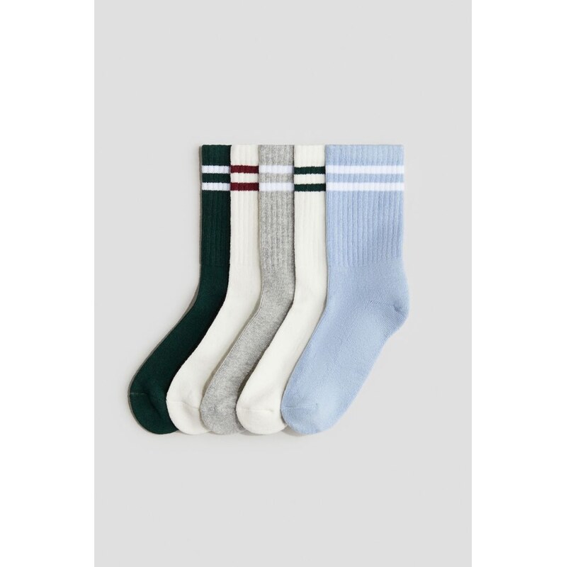 H&M - Žebrované froté ponožky 5 párů - zelená 109320123