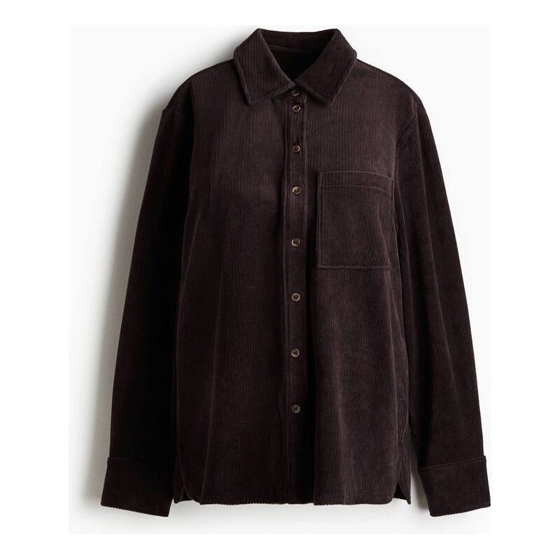 H&M - MAMA Žebrovaná velurová košile - hnědá 108529563