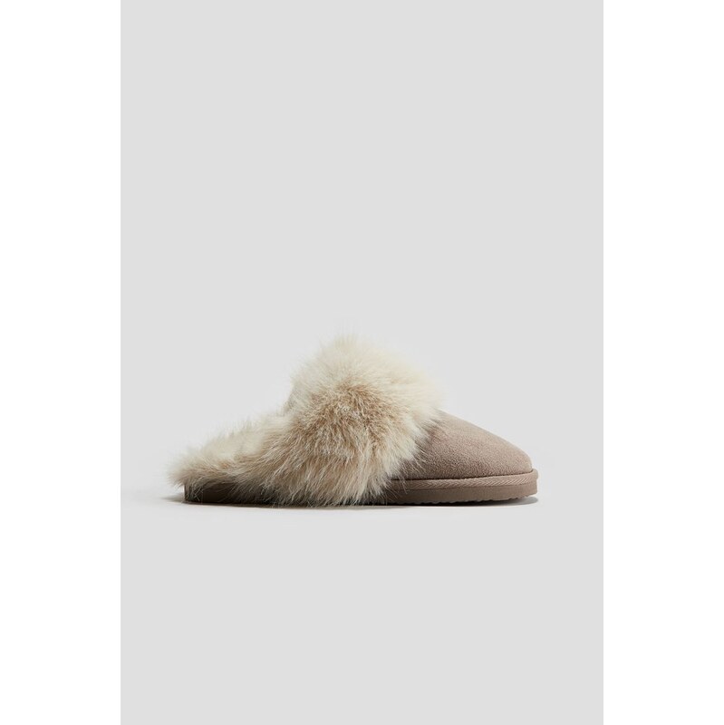 H&M - Bačkorys chlupatou podšívkou - Béžová