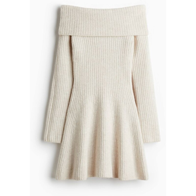 H&M - Šaty z žebrovaného úpletu odhalující ramena - Světle