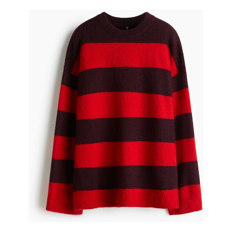 H&M - Svetr Loose Fit - Vínová/Červený Pruh