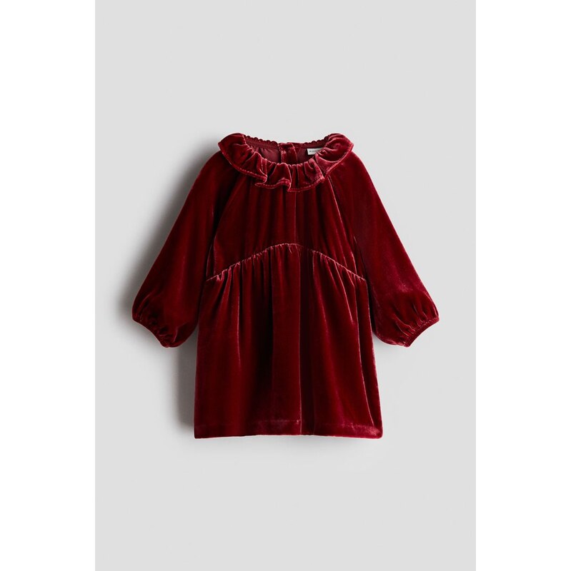 H&M - Velurové šaty z hedvábné směsi - Tmavě Červená