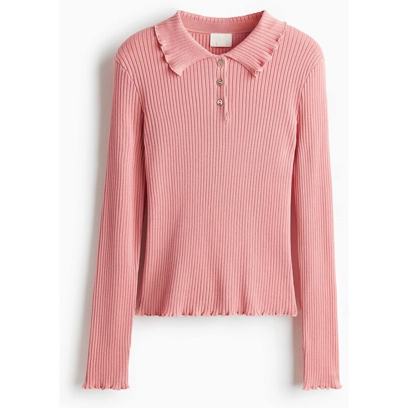 H&M - Svetr z žebrovaného úpletus límečkem - Tlumená Růžová