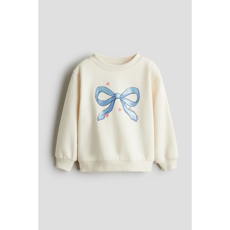 H&M - Mikinas česaným rubem a potiskem - Krémová/Mašle