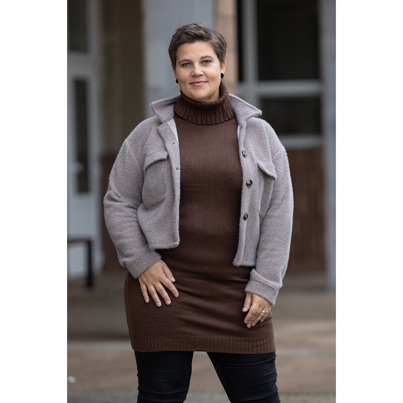Ji Fan Svetrové šaty VALENTÝNA [LV906] Barva: čokoládová, Velikost: S 109326952