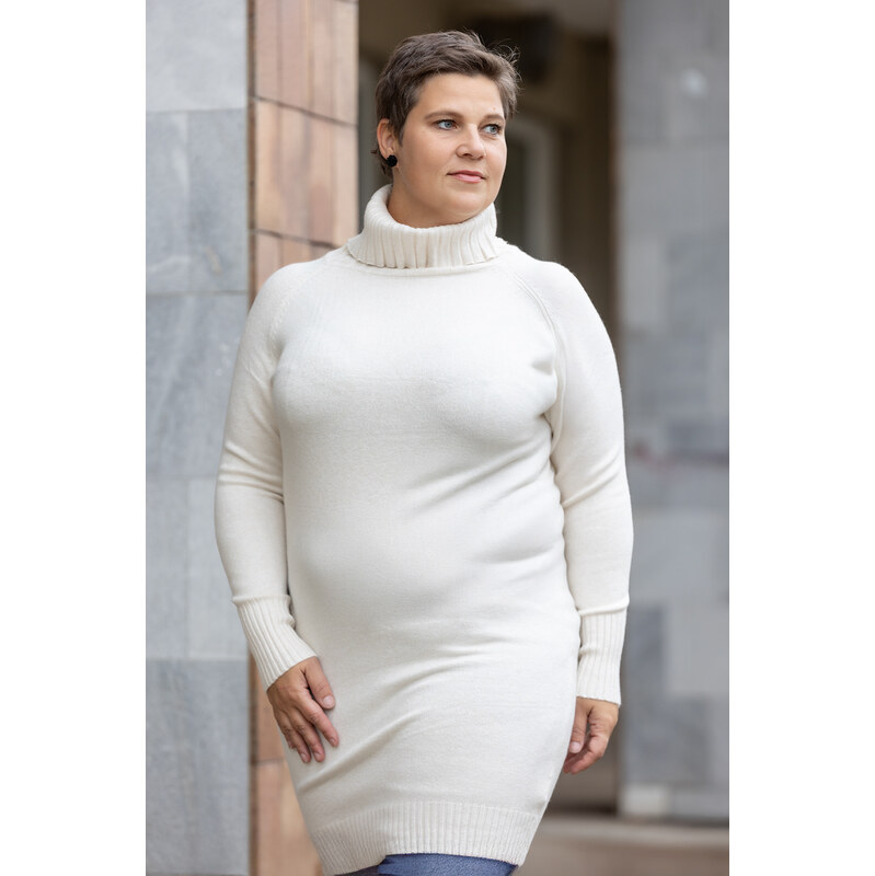 Ji Fan Svetrové šaty VALENTÝNA [LV906] Barva: Krémová, Velikost: S/M 109326951