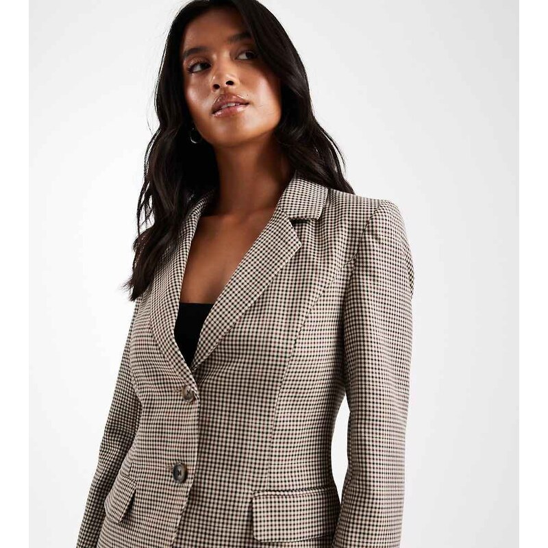 Miss Selfridge Petite cinch blazer in neutral check-Multi 115640311