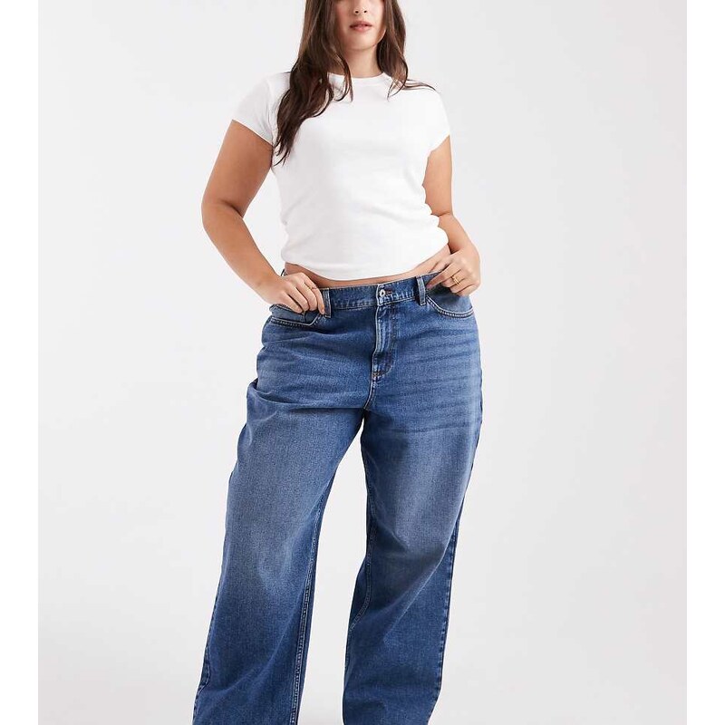 COLLUSION X001 Plus antifit mid rise jean in mid blue
