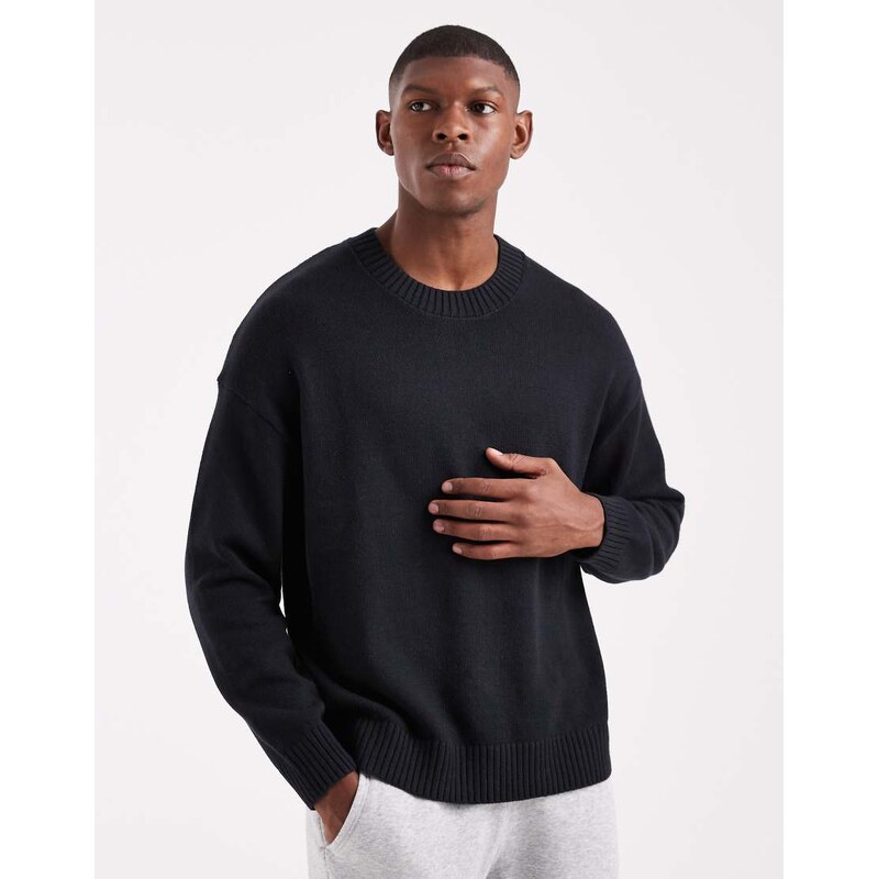 Hollister boxy ribbed open hem jumper in black
