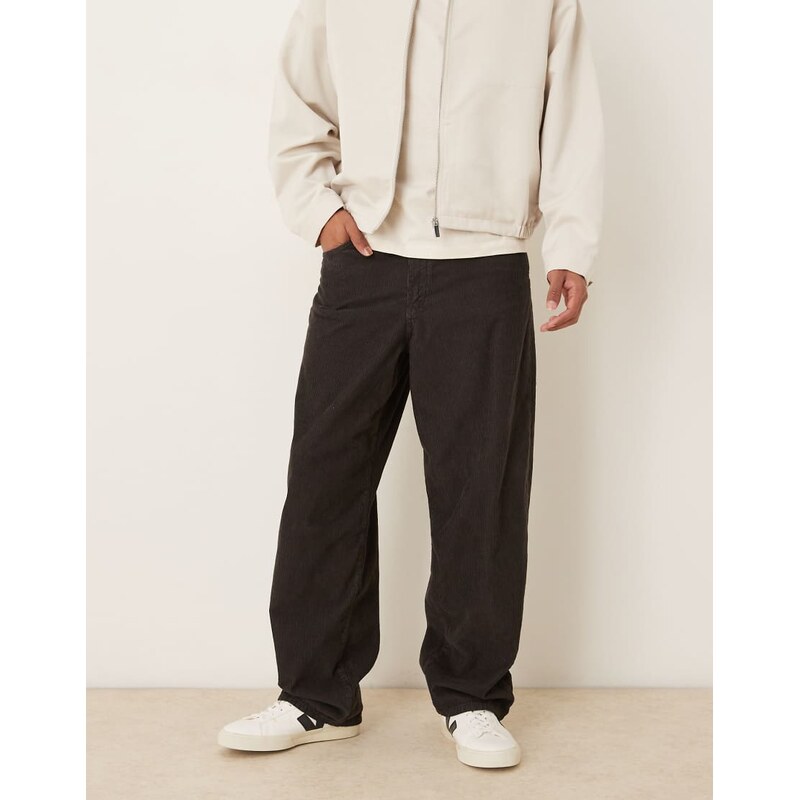 ASOS DESIGN loose straight trousers in brown corduroy