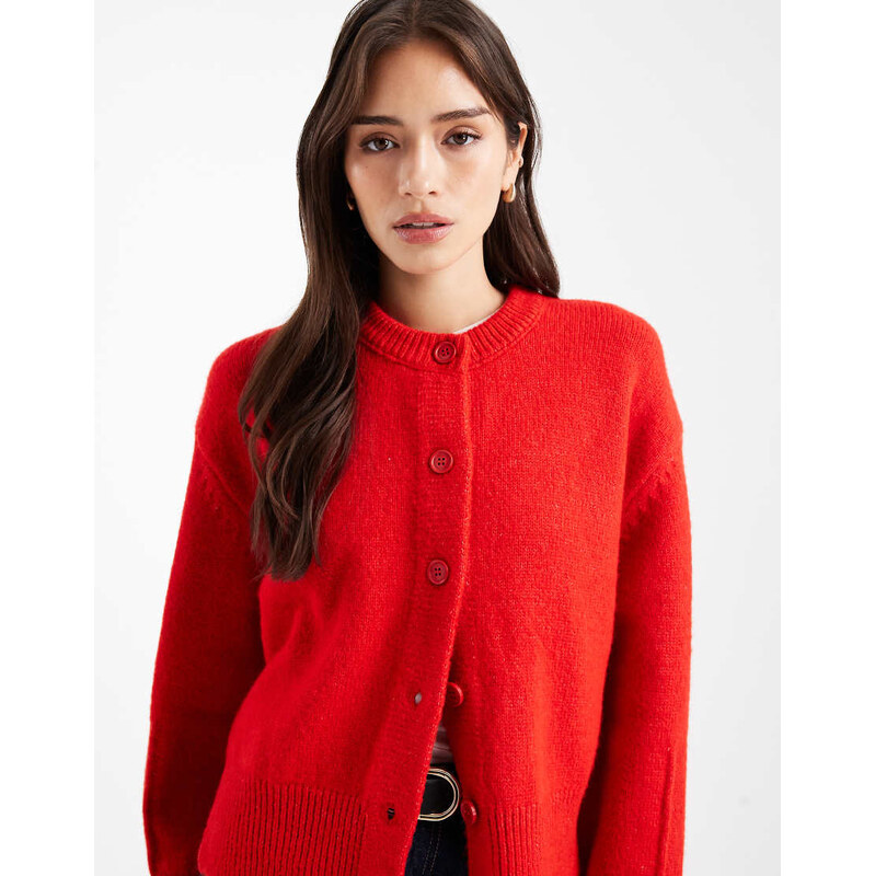 ASOS DESIGN boxy crew neck cardigan with side split detail in