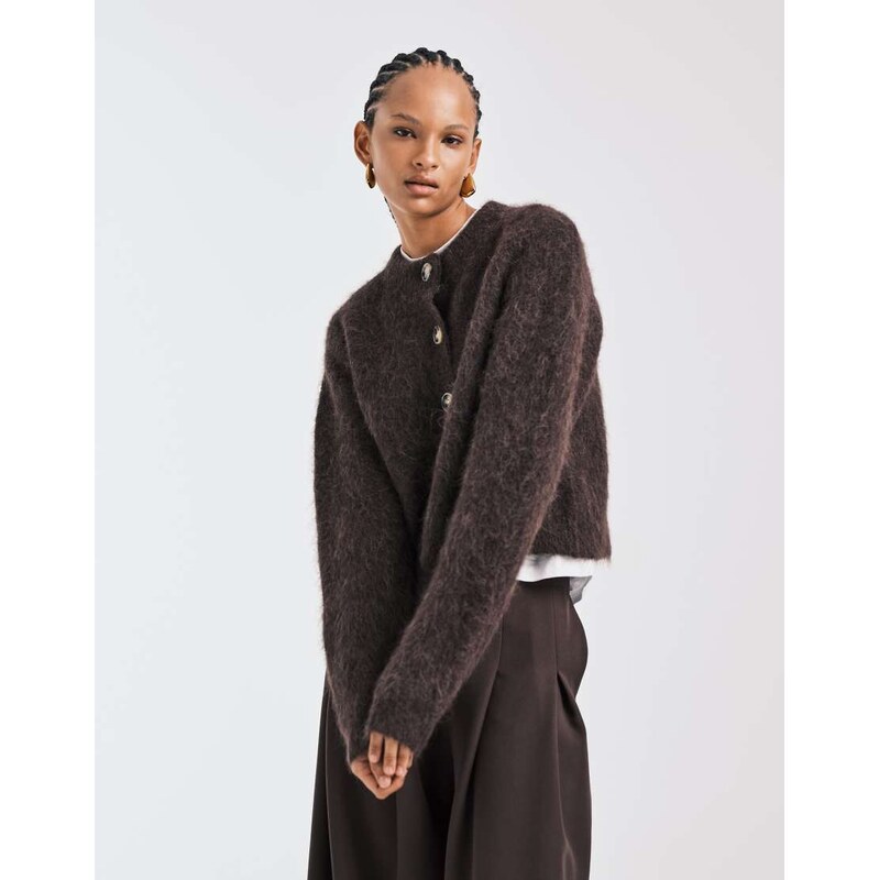 ASOS DESIGN chunky premium alpaca cardigan in chocolate-Brown