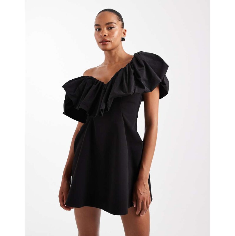 ASOS DESIGN structured one shoulder mini dress with contrast