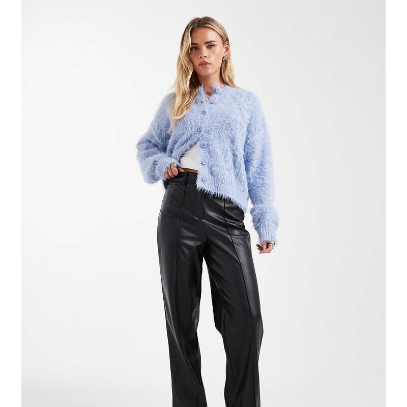 New Look Petite faux leather wide leg trousers in black