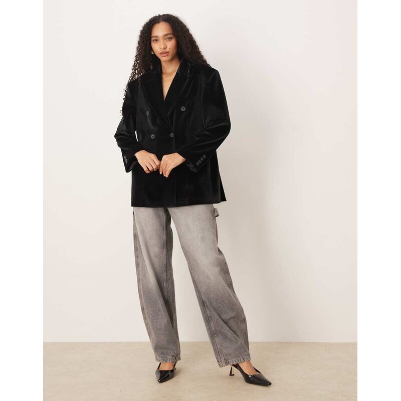 ASOS DESIGN oversized blazer in black velvet