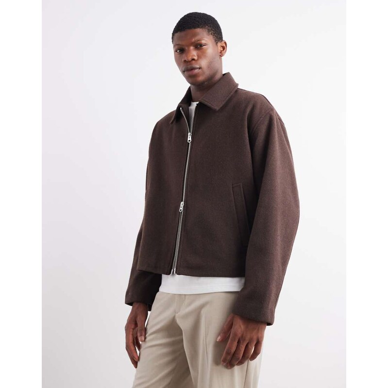 ASOS DESIGN harrington wool look jacket in brown