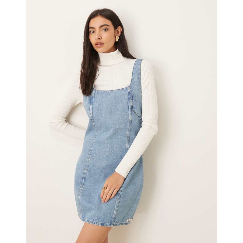 Calvin Klein Jeans strappy denim mini dress in blue wash 109332899