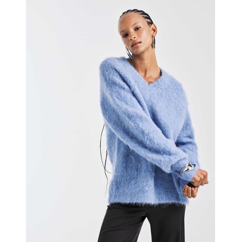 ASOS DESIGN brushed oversized premium alpaca v neck jumper in