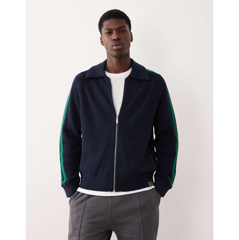 Calvin Klein Jeans stripe knit track jacket in navy and green