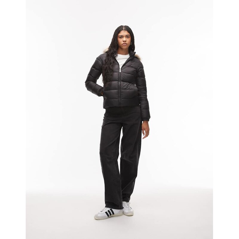 Tommy Jeans down puffer jacket with fur hood in black