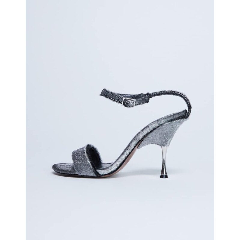 Topshop Fran metal high heel sandal in silver hair on real