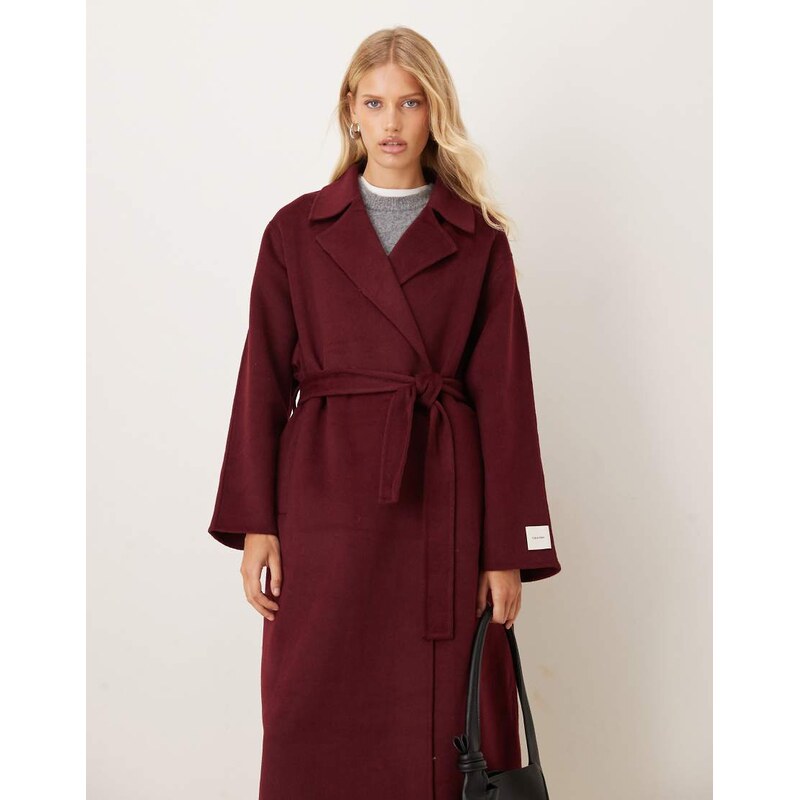 Calvin Klein Jeans wool trench coat in burgundy-Red 109333016