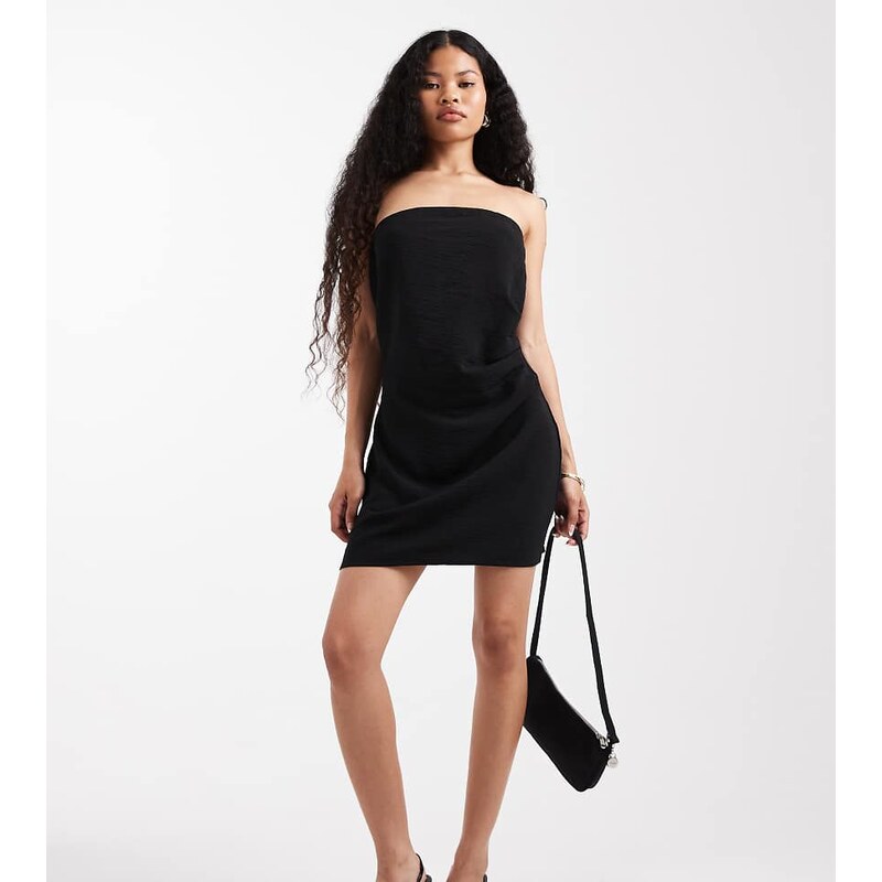ONLY Petite ruched detail bandeau mini dress in black 109333022
