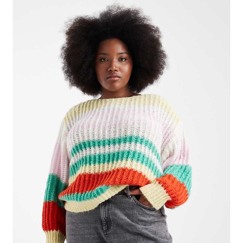 Pieces Plus Pieces Curve retro stripe knitted jumper in multi