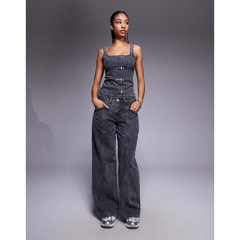 Liquor N Poker baggy fit jeans co-ord with buckle detail in washed 109333058