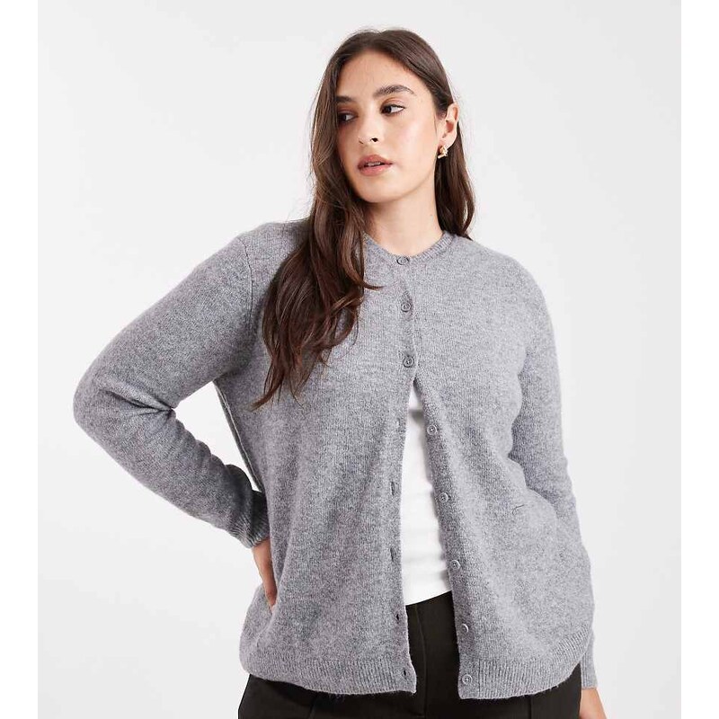 Pieces Plus Pieces Curve knitted cardigan in medium grey melange 113263215