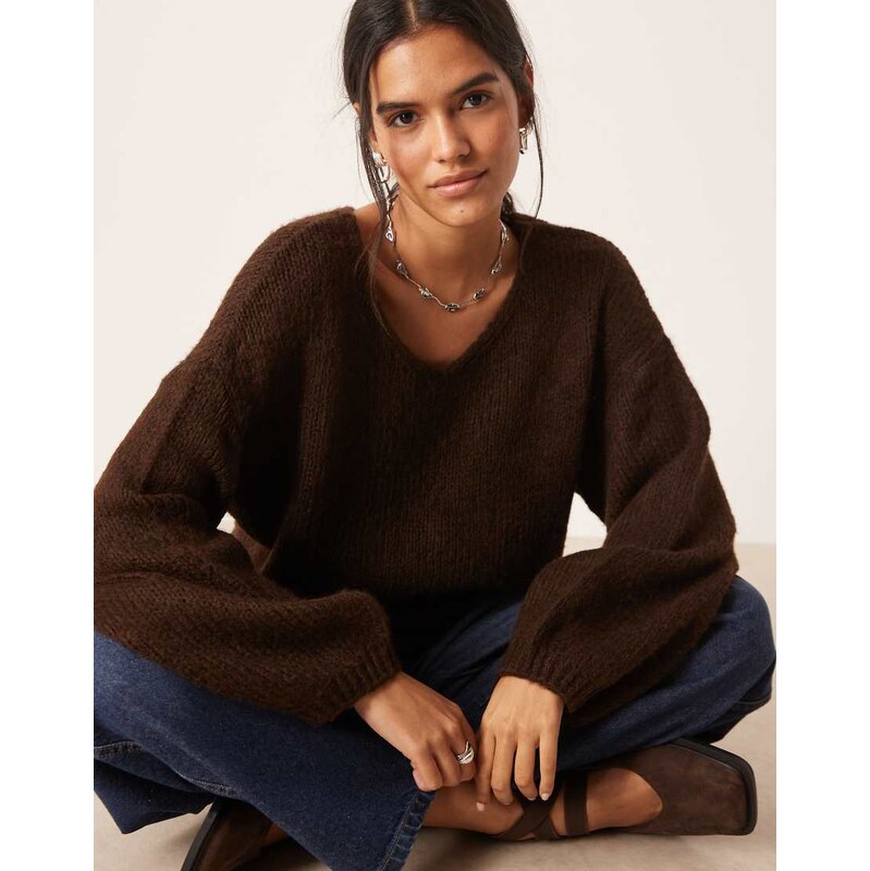 JDY oversized reversible knit jumper in chocolate brown