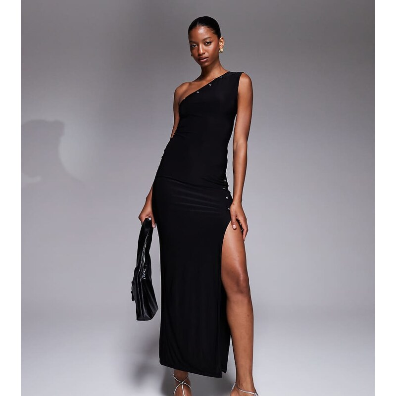 Kaiia exclusive double layered slinky one shoulder eyelet detail