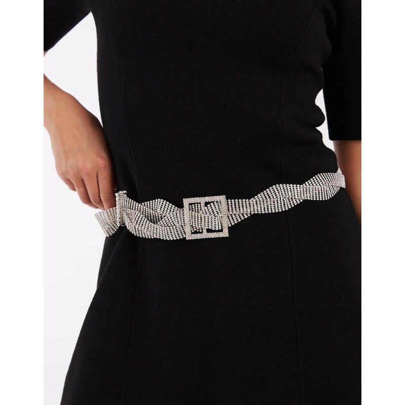 ASOS DESIGN waist and hip twisted diamante belt with square buckle in 109333156